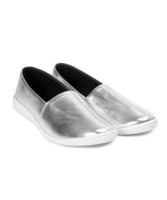 Women Silver Synthetic Slip-On Sneakers 1
