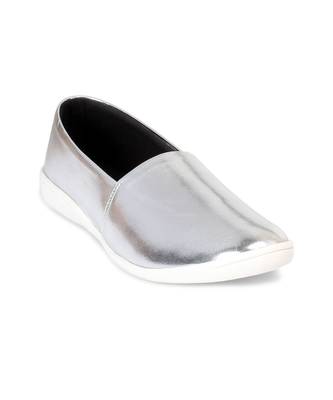 Women Silver Synthetic Slip-On Sneakers 5