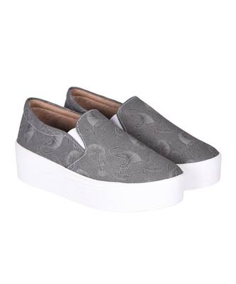 Women Grey Canvas Slip-On Sneakers 1