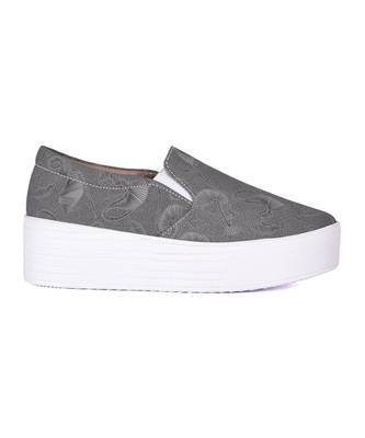 Women Grey Canvas Slip-On Sneakers 2