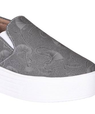 Women Grey Canvas Slip-On Sneakers 4