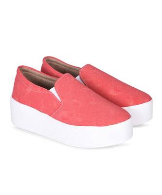 Women Red Canvas Slip-On Sneakers 1