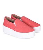 Women Red Canvas Slip-On Sneakers