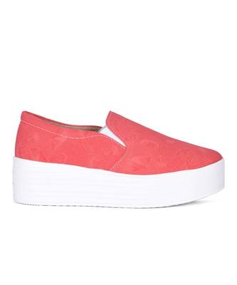 Women Red Canvas Slip-On Sneakers 2