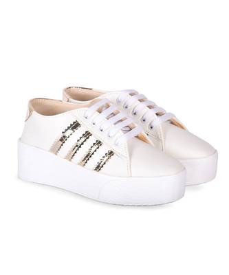 Women White Synthetic Leather Sneakers 1