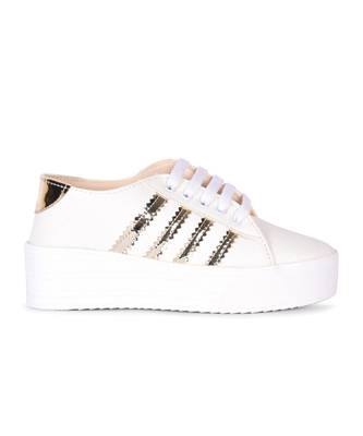 Women White Synthetic Leather Sneakers 2