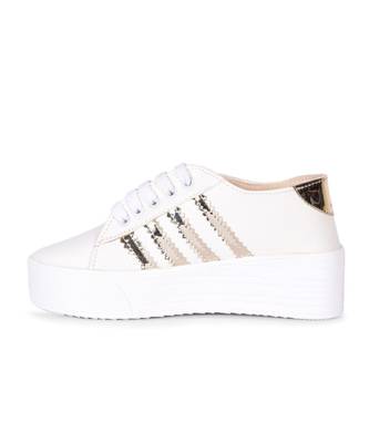 Women White Synthetic Leather Sneakers 3