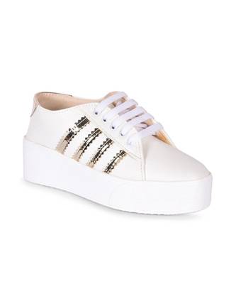 Women White Synthetic Leather Sneakers 5