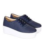 Women Blue Synthetic Leather Sneakers