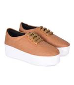 Women Tan Synthetic Leather Sneakers