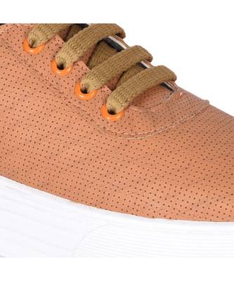 Women Tan Synthetic Leather Sneakers 4