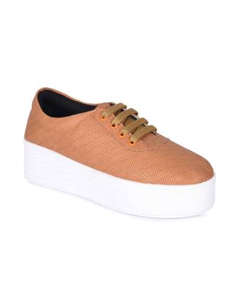 Women Tan Synthetic Leather Sneakers 5