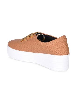 Women Tan Synthetic Leather Sneakers 8