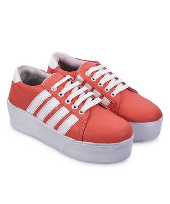 Women Peach Synthetic Leather Sneakers 1