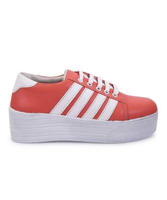 Women Peach Synthetic Leather Sneakers 2