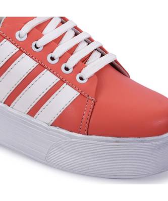 Women Peach Synthetic Leather Sneakers 3