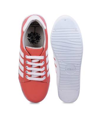 Women Peach Synthetic Leather Sneakers 4
