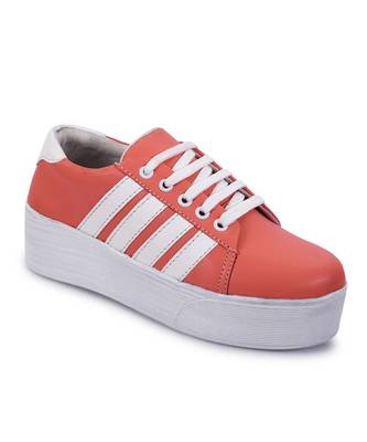 Women Peach Synthetic Leather Sneakers 5