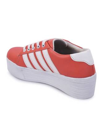 Women Peach Synthetic Leather Sneakers 8