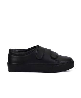 Women Black Synthetic Leather Sneakers 2