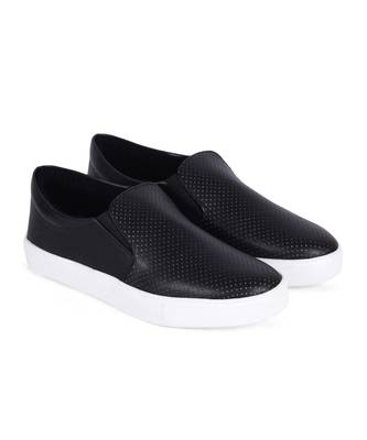 Women Black Synthetic Leather Slip-On Sneakers 1
