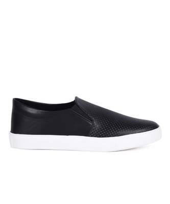 Women Black Synthetic Leather Slip-On Sneakers 2