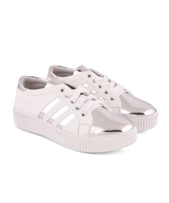 Women White Synthetic Leather Sneakers 7