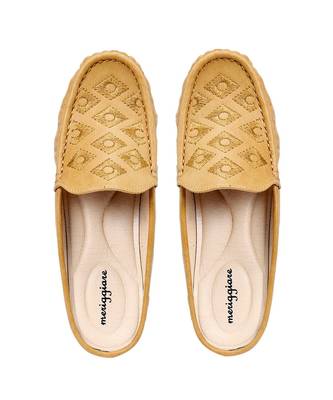 Women Synthetic Leather Slip-On Loafers -Beige 1