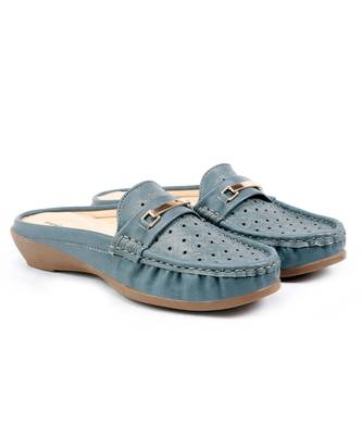 Women Synthetic Leather Slip-On Loafers -Blue 1