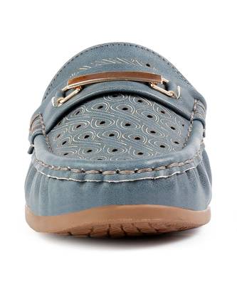 Women Synthetic Leather Slip-On Loafers -Blue 6