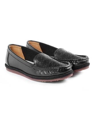 Women Synthetic Leather Slip-On Loafers -Black 1