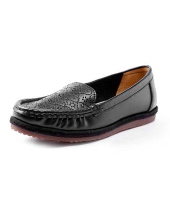 Women Synthetic Leather Slip-On Loafers -Black 7