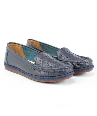 Women Synthetic Leather Slip-On Loafers -Blue 1