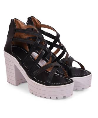 Women Black Sandals Block 1