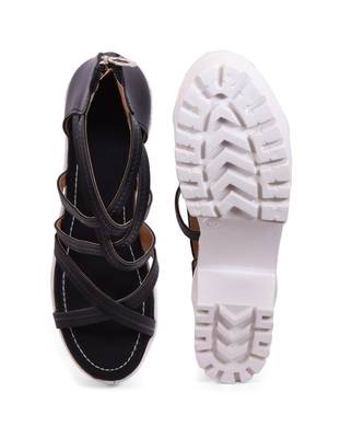 Women Black Sandals Block 4