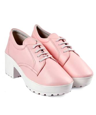 Women Baby Pink Heeled Boots Block 1