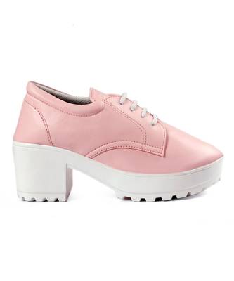 Women Baby Pink Heeled Boots Block 4