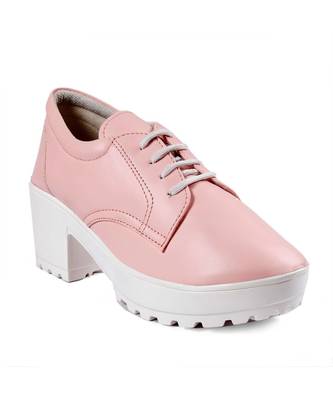 Women Baby Pink Heeled Boots Block 5