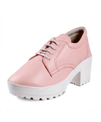 Women Baby Pink Heeled Boots Block 7