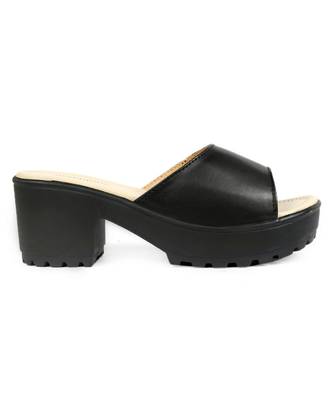 Women Slip-ons Black Block Heels 3