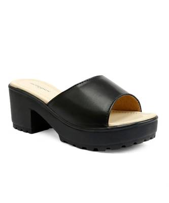 Women Slip-ons Black Block Heels 5