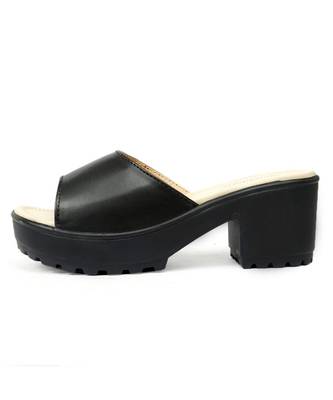 Women Slip-ons Black Block Heels 6