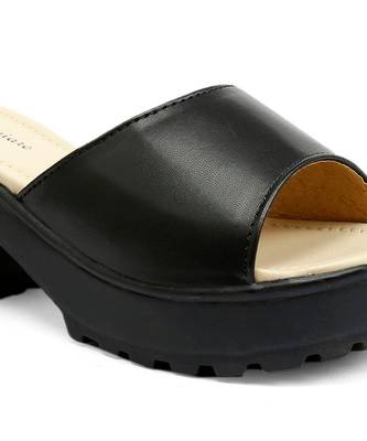 Women Slip-ons Black Block Heels 7