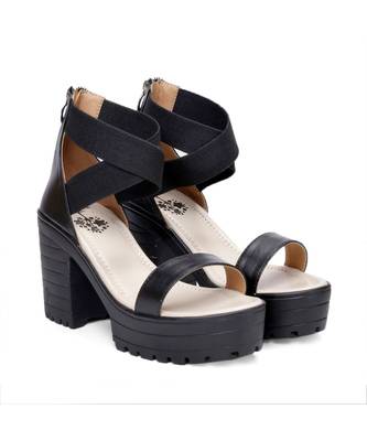 Women Black Sandals Block 1