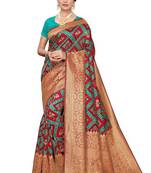 Rama green printed banarasi saree with blouse