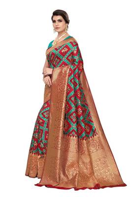 Rama green printed banarasi saree with blouse 2
