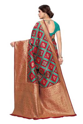 Rama green printed banarasi saree with blouse 3