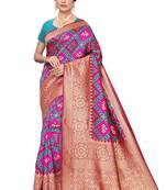 Pink printed banarasi saree with blouse
