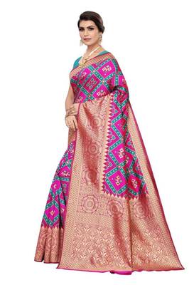Pink printed banarasi saree with blouse 2