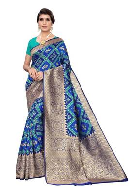 Blue printed banarasi saree with blouse 1
